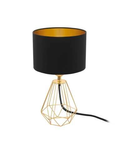 Lámpara de mesa CARLTON 2, Acero Latón / Textil Negro, oro