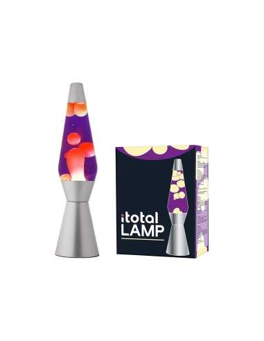 Lámpara de lava 36 cm base de plata, líquido púrpura / cera amarilla