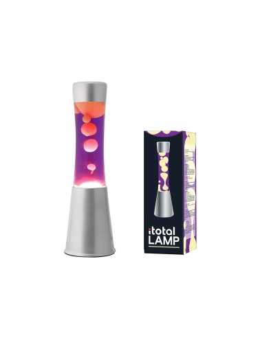 Lámpara de lava 30 cm Base de plata, líquido púrpura / cera amarilla