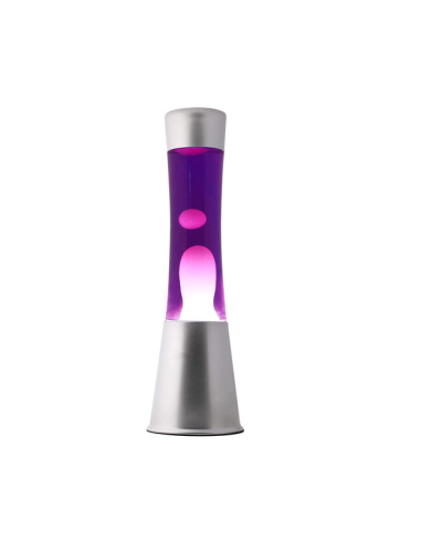 Lámpara de lava 40 cm Base de plata, líquido púrpura / cera blanca
